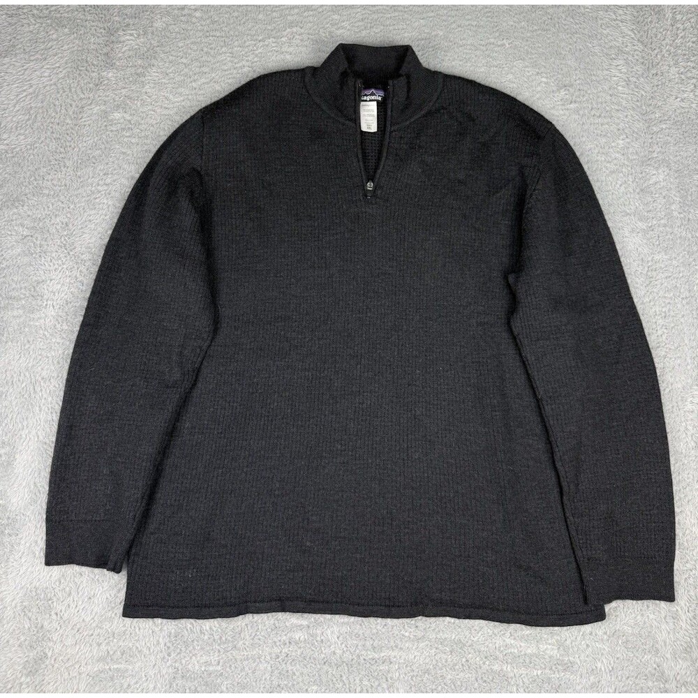Patagonia Sweater Mens 2XL Charcoal Gray Merino Wool Quarter Zip Pullover 51140